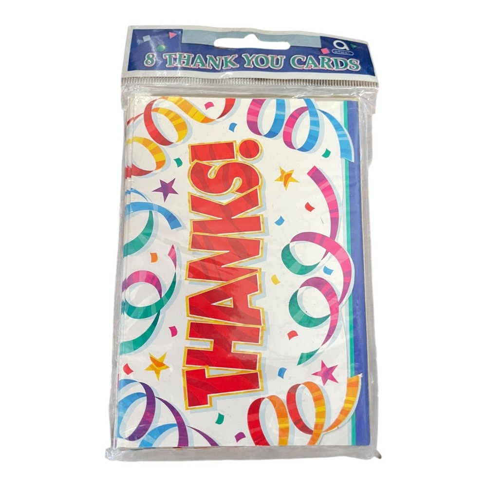 Amscan 8 Thank You Cards Party Streamers Confetti Blank Inside New Sealed